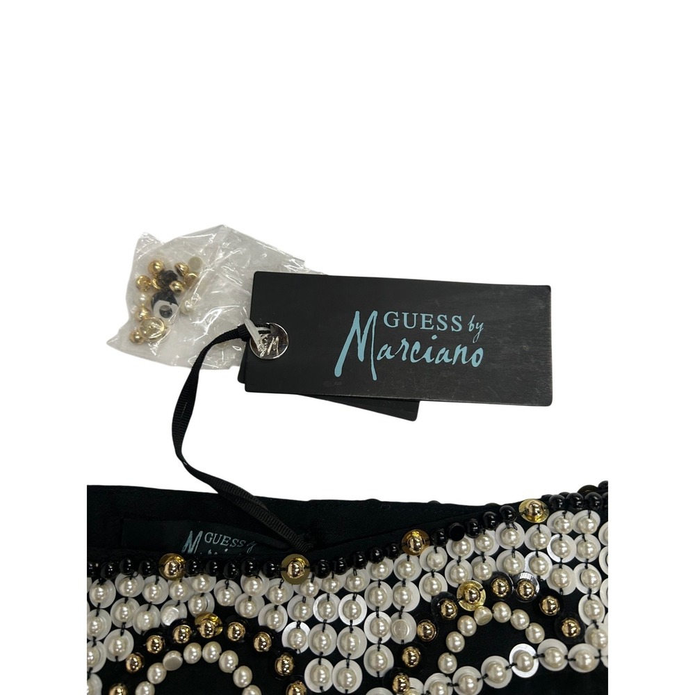 Guess Marciano Pearl Beaded Mini Skirt Size 10 Black Glam Showgirl Y2K Party NWT - Picture 5 of 15